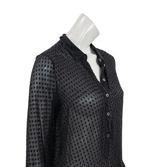 Equipment Femme Women's Sheer 1/2 button popover top in Black sz XS - Picture 9 of 10